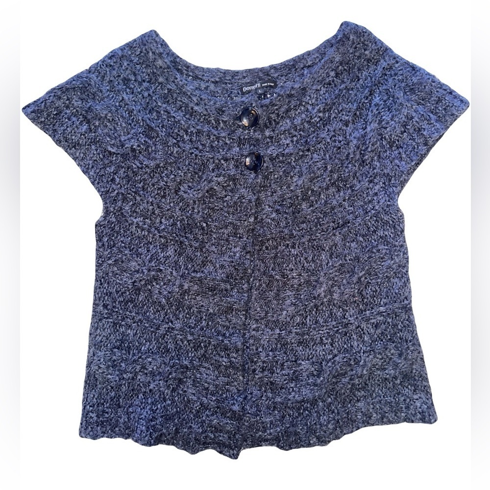 Berretti Women’s Italian Wool Blend Cap Sleeve Shrug 2-Button Blue Sweater Large
